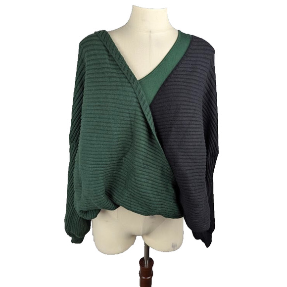 Jeannie Mai INC Womens Plus Size 4X Ribbed Two-Toned Sweater Green Black‎ - Picture 1 of 4